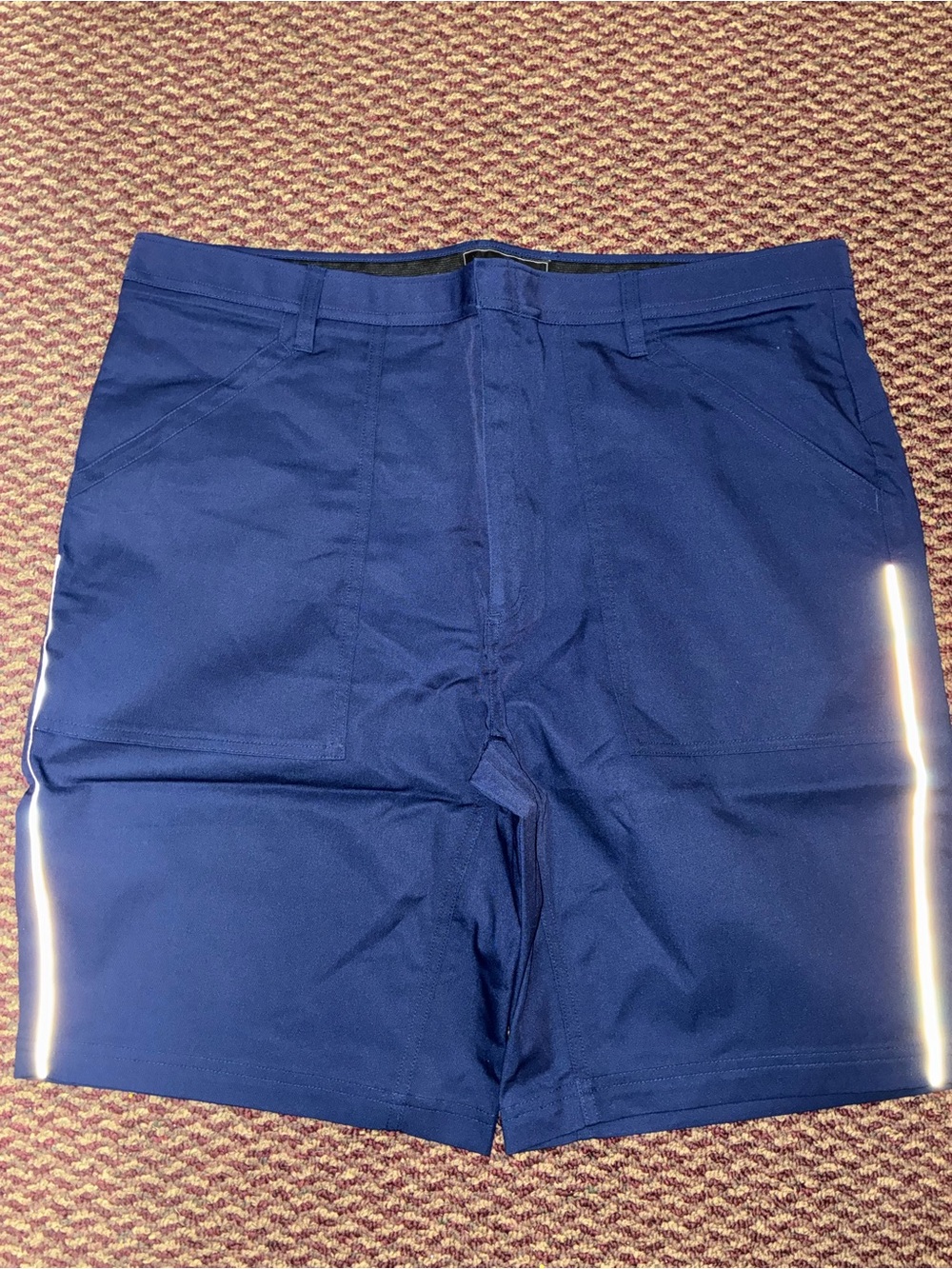 Men's Navy Flat-Front Active Shorts with Reflective Side Detail